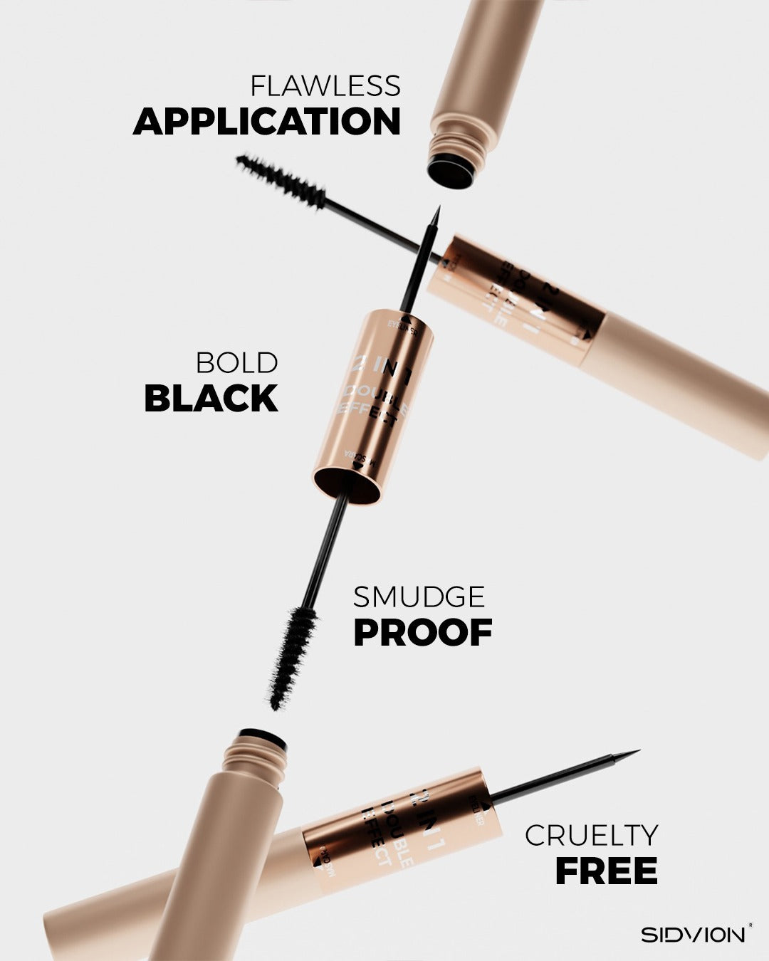 SIDVION Dual Action 2-in-1 Eyeliner & Mascara |Smudge-Proof & Waterproof Eye Makeup Duo