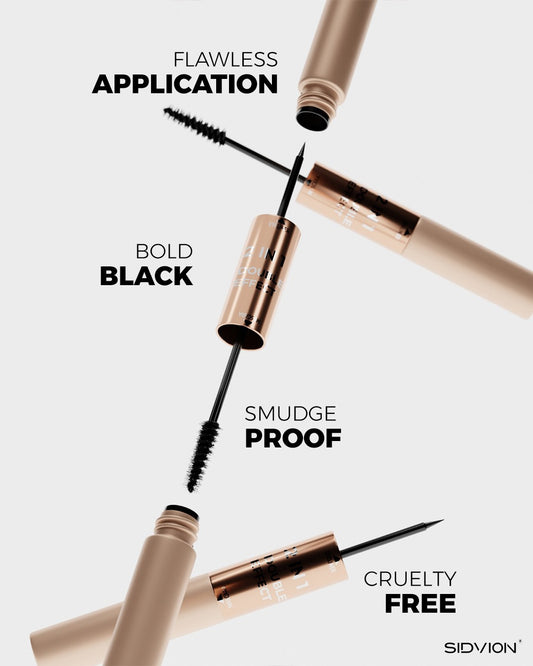 SIDVION Dual Action 2-in-1 Eyeliner & Mascara |Smudge-Proof & Waterproof Eye Makeup Duo